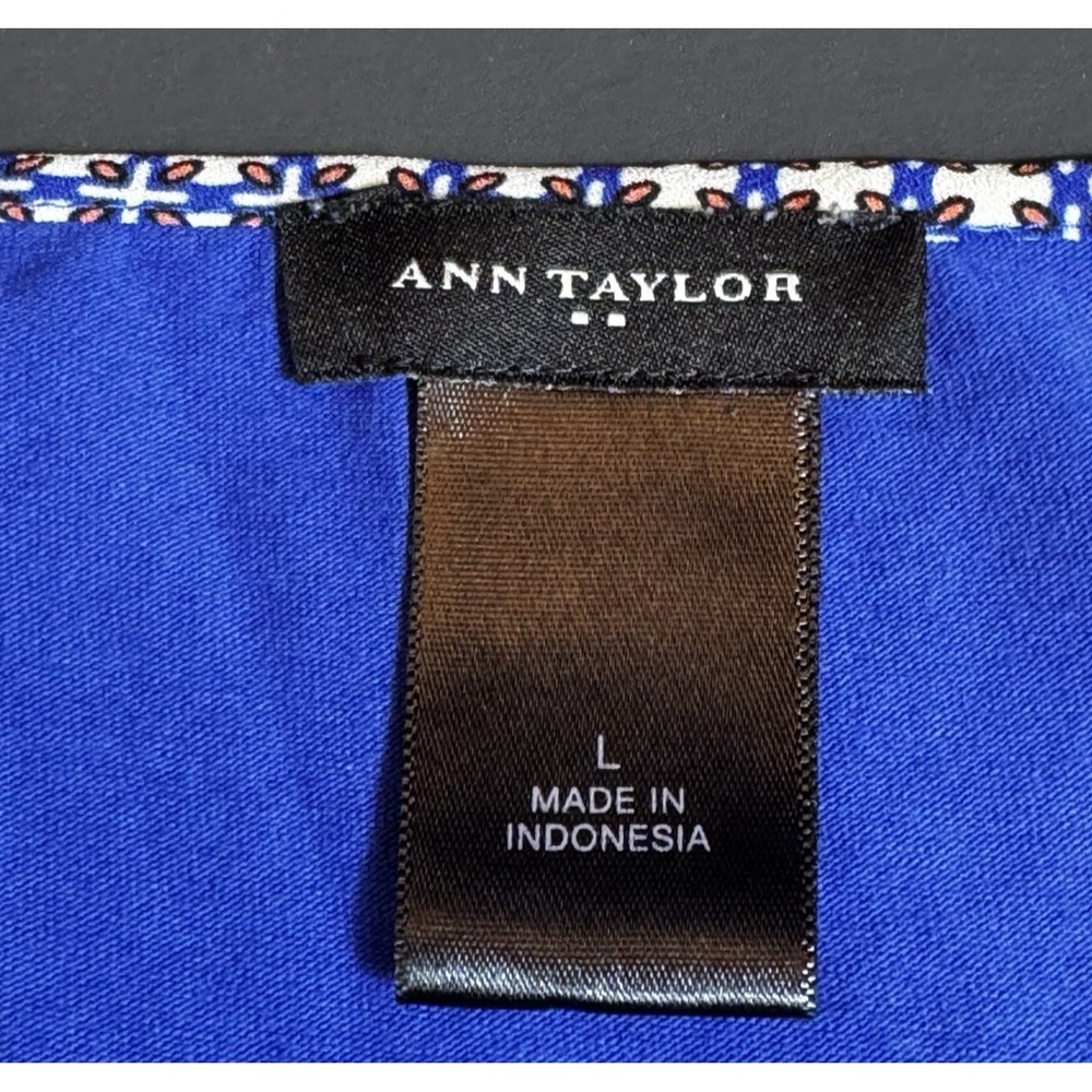 Ann Taylor Womens Blue Geometric Tile Mixed Media Scoop Neck Tank Top Large - Picture 6 of 7
